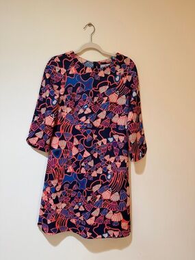 Navy & Pink Abstract Floral Long-Sleeve Shift Dress